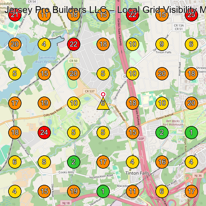 Jersey Pro Builders LLC Home Builder GeoGrid ranking map for Tinton Falls NJ